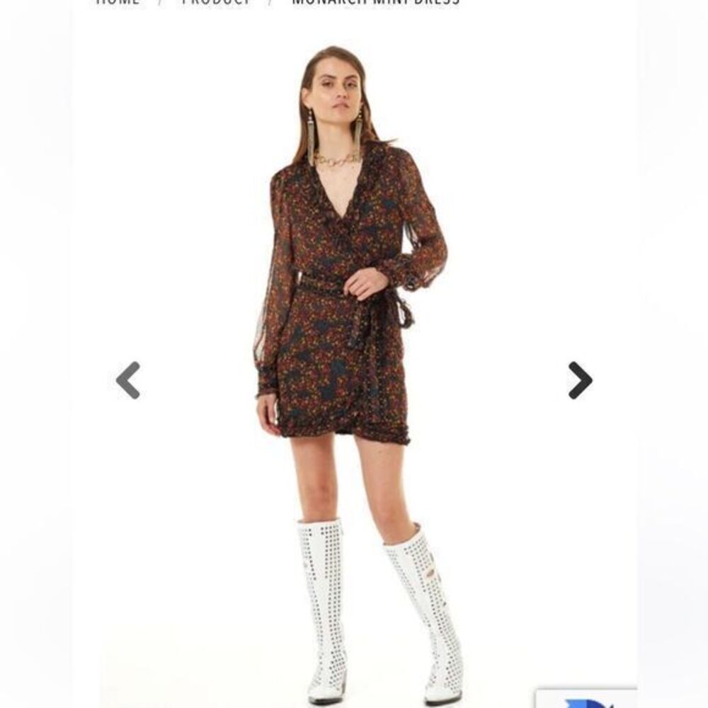 Stevie May Women's Floral Print Monarch Mini Wrap Dress Size XS Long Sleeve
